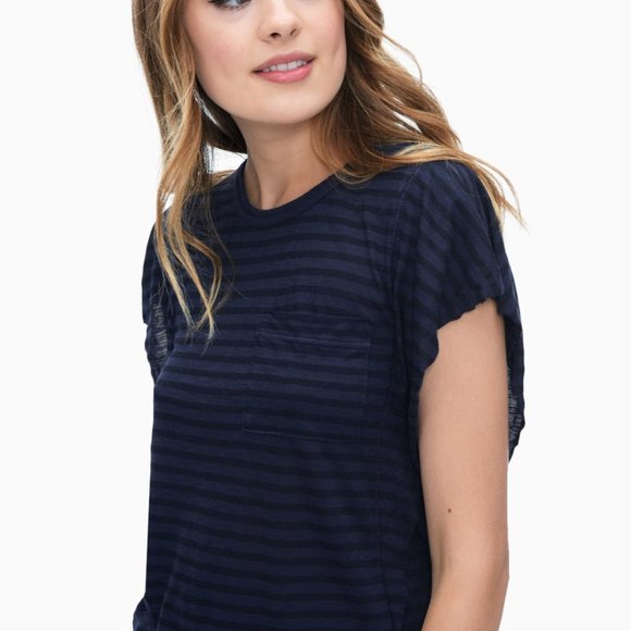 NWT Splendid French Stripe Ruffle Top, sz XS YELLOW - Picture 2 of 8